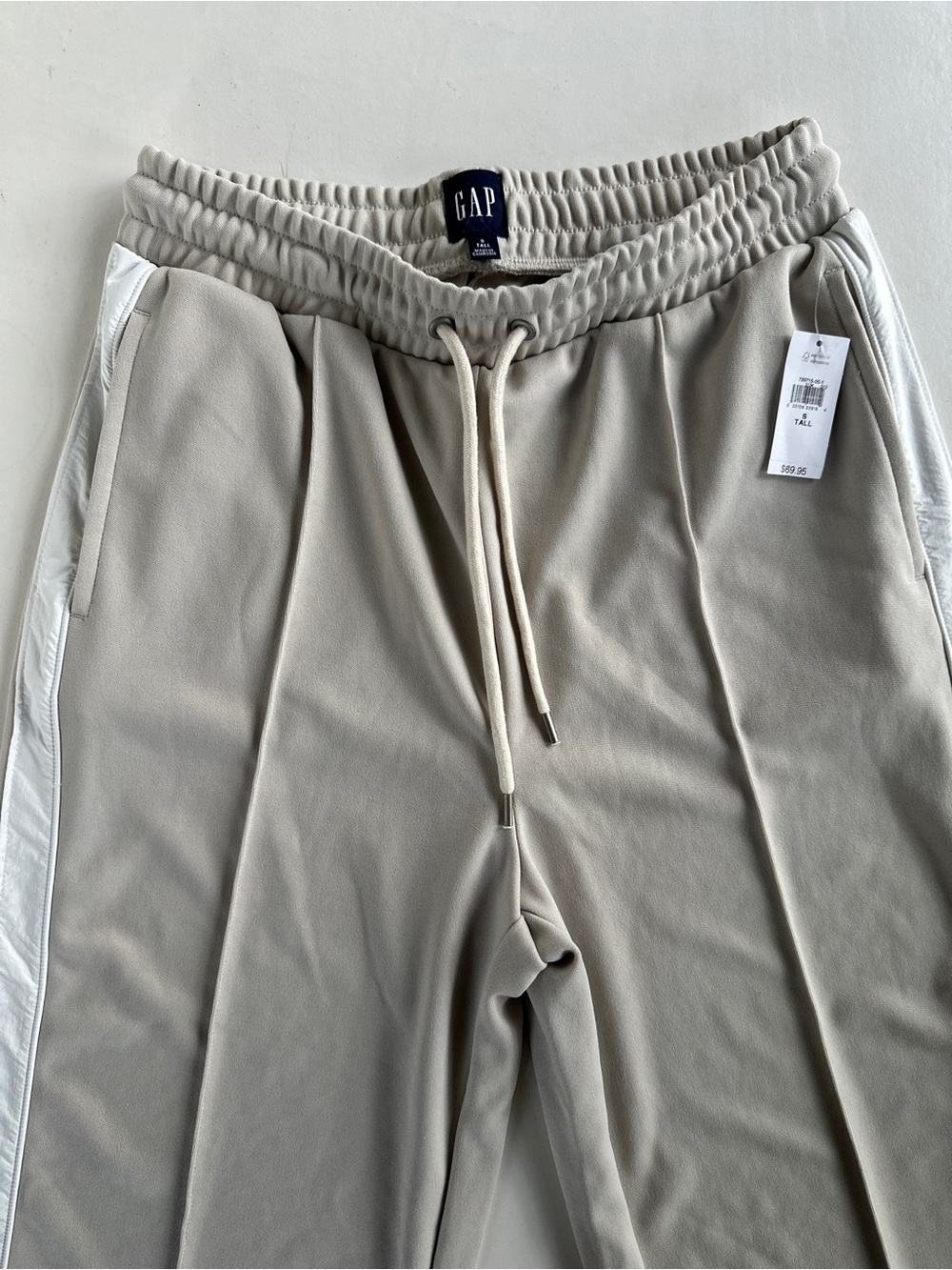 GAP Beige Athletic Drawstring track pants with White Side stripes